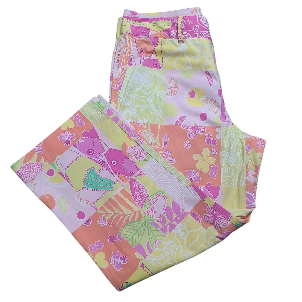 Lilly Pulitzer Multi Color Patchwork Pants Size 8-Vintage - Picture 4 of 16